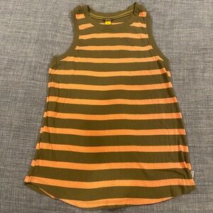 Eddie Bauer Womens Ribbed Striped Tank Top Green Orange Racerback Large